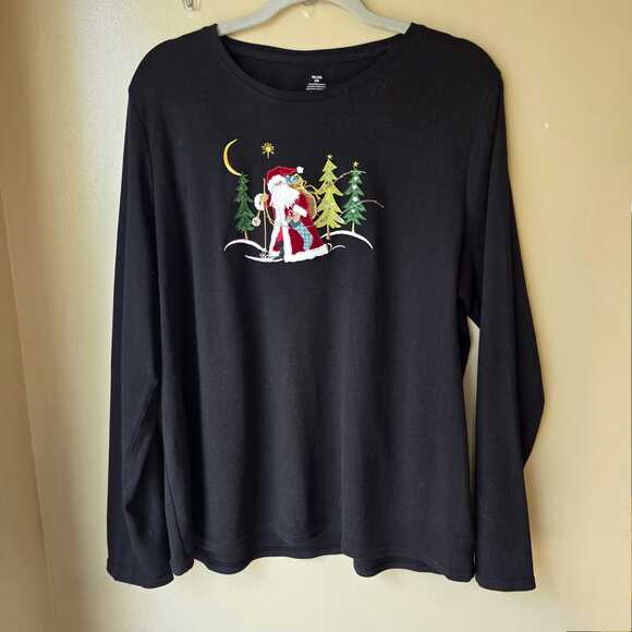 Christmas Embroidered Crewneck Sweatshirt Size XXL 2X Black Santa Holiday Sequin - Picture 1 of 6